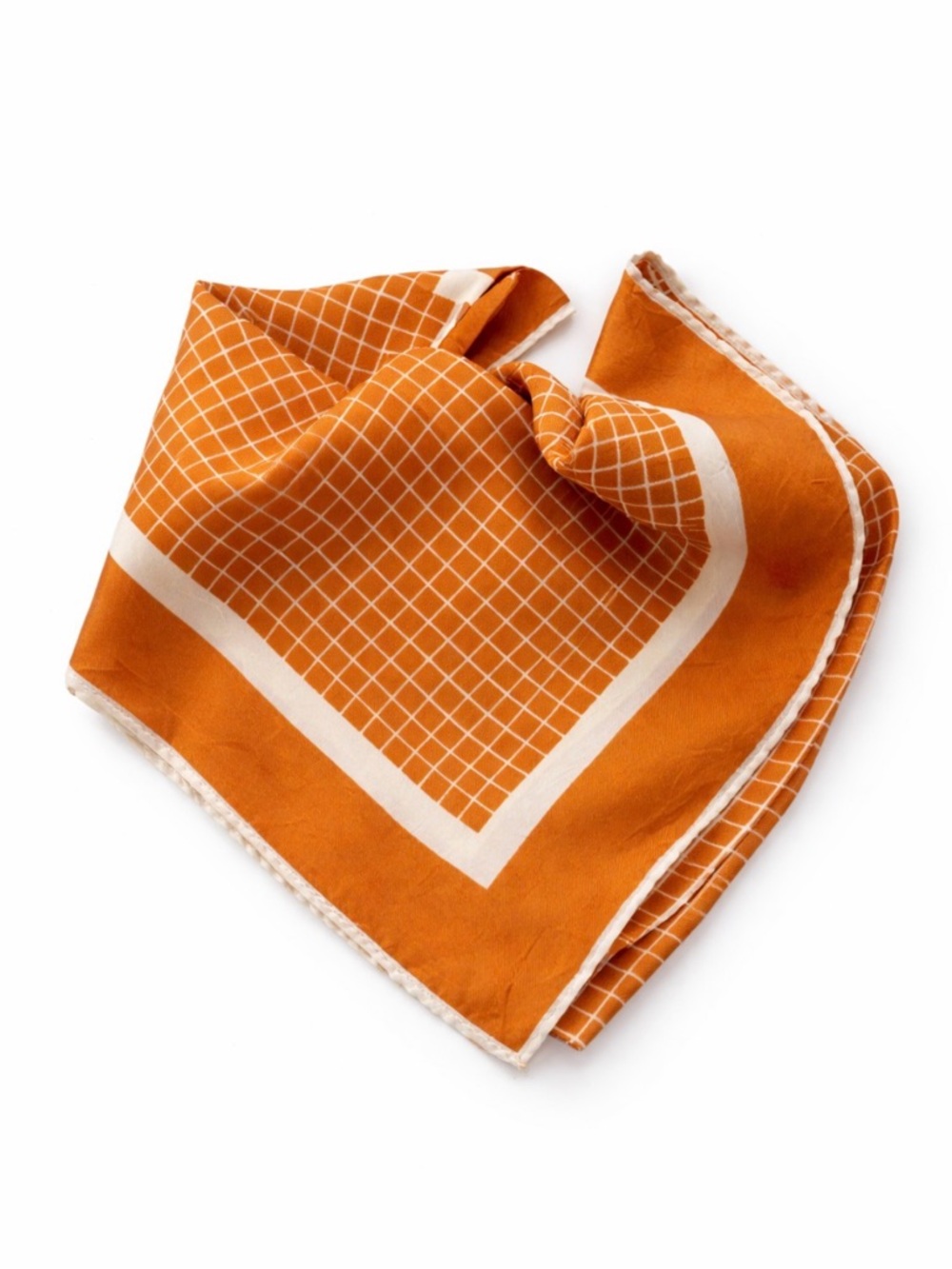 Men's Orange Grid Pocket Square - Silk-Feel Accent